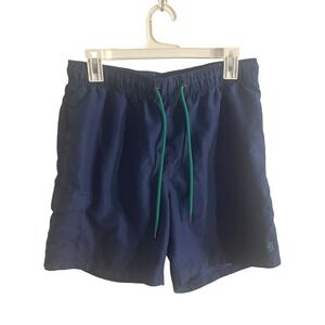 Ike Behar Mens Blue and Green Logo Embroidered Tie‎ Waist Swim Trunks Medium